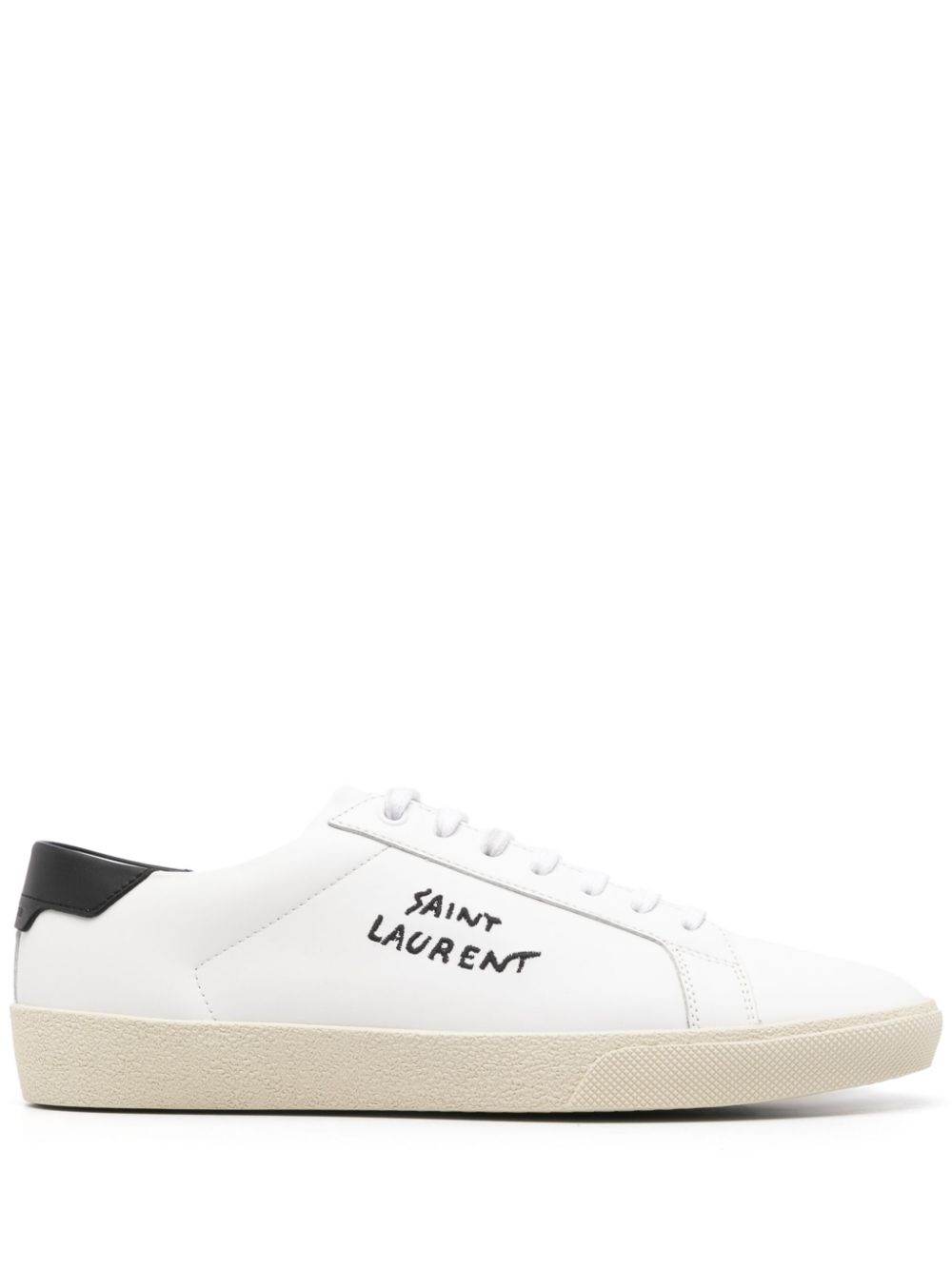 Saint Laurent 
court sl06 optical 화이트 레더 and 골드 자수 스니커즈